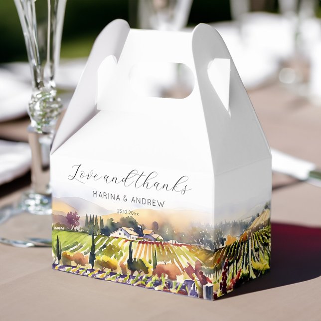 Napa Valley Veyard vattencolor bröllop tack Presentaskar (Napa Valley vineyard watercolor wedding thank you Favor Box)
