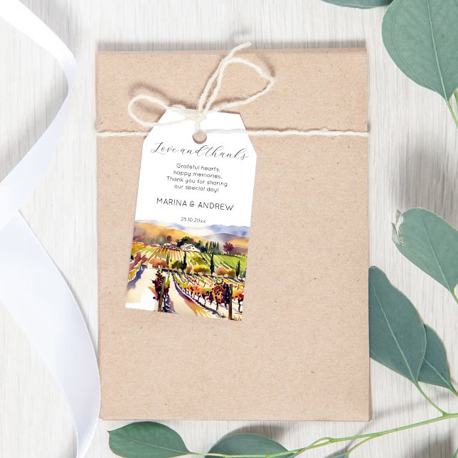 Napa Valley Veyard vattencolor bröllop tack Presentetikett (Napa Valley vineyard watercolor wedding thank you Gift Tags)