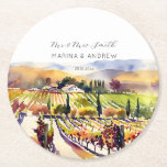 Napa Valley Vineyard bröllop gynnar bordsartiklar Underlägg Papper Rund<br><div class="desc">Napa Valley Veyard vattencolor bröllop gynnar bordsprogramvara för personlig anpassad papper underlägg</div>