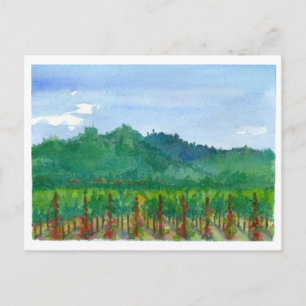 Napa Valley Vineyard Röd ros Watercolor Painting Vykort