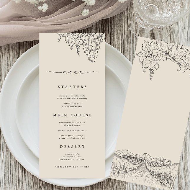 Napa Valley Vineyard Rustic Winery Wedding Menu Meny (Skapare uppladdad)