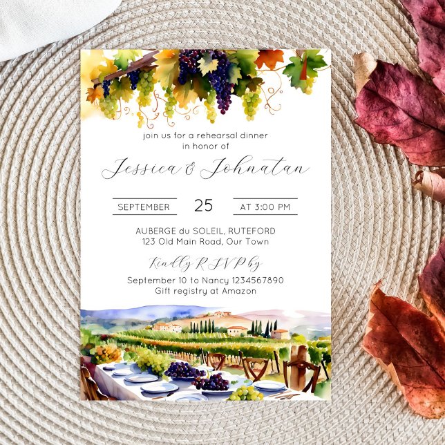 Napa Valley vineyard vattencolor rehearsal middag Inbjudningar (Napa valley vineyard themed rehearsal dinner template invitation digital download watercolor modern)
