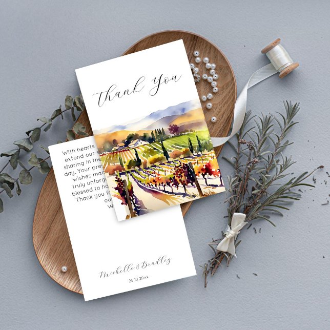 Napa Valley vineyard vattenfärg Tack Kort (Napa Valley vineyard wedding Thank You Card watercolor vineyard scenery vineyard themed wedding)