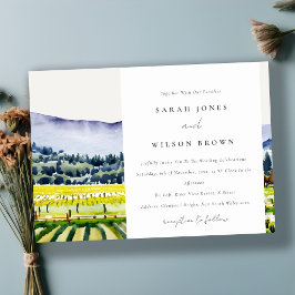 Napa Valley Watercolor Vineyard Landskap Bröllop Inbjudningar