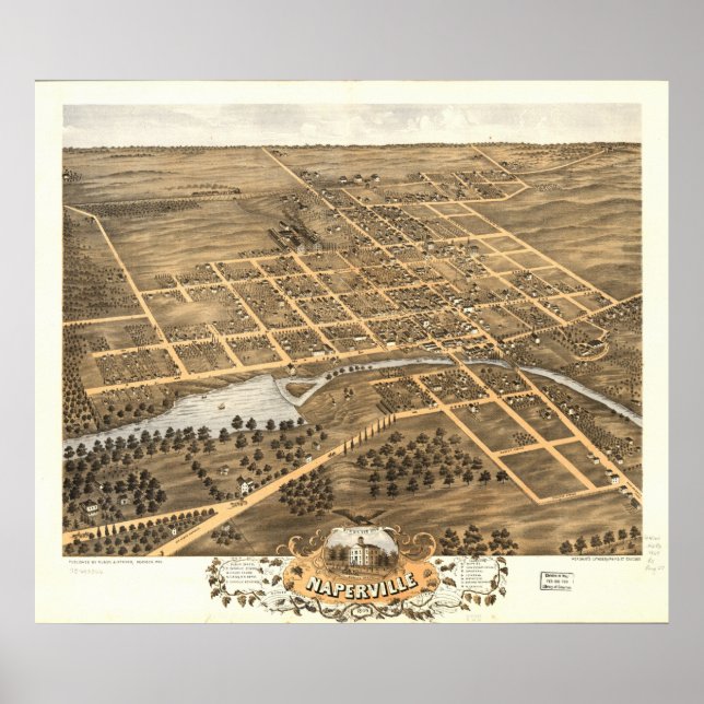 Naperville Illinois 1869 Antique Panoramic Karta Poster (Framsidan)