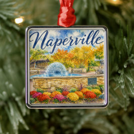 Naperville Illinois Maskros Springbrunn Riverwalk Julgransprydnad Metall