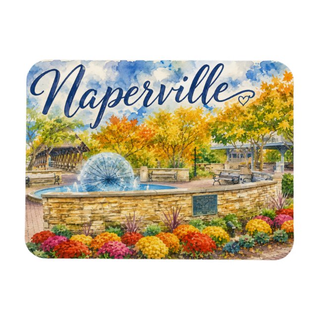 Naperville Illinois Maskros Springbrunn Riverwalk Magnet (Horisontell)
