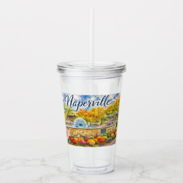 Naperville Illinois Maskros Springbrunn Riverwalk Take Away Mugg (Framsida)