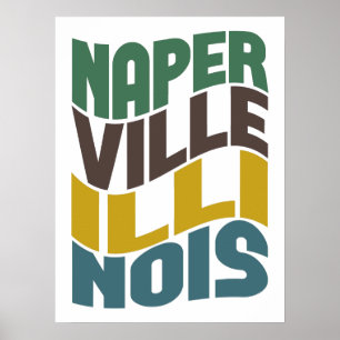 Naperville Illinois Retro Wave Poster