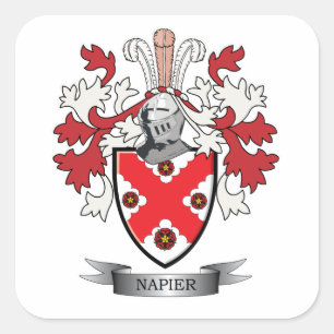 Napier Family Crest Jackar om Arm Fyrkantigt Klistermärke
