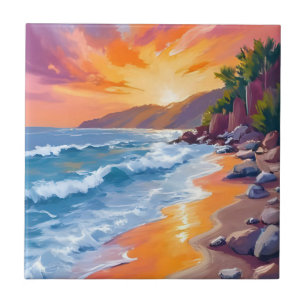 Napili Bay Solnedgång Maui Hawaii Målning Konst Kakelplatta