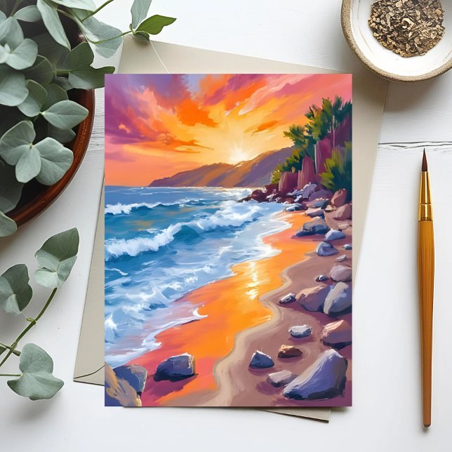Napili Bay Solnedgång Maui Hawaii Målning Vykort (Skapare uppladdad)