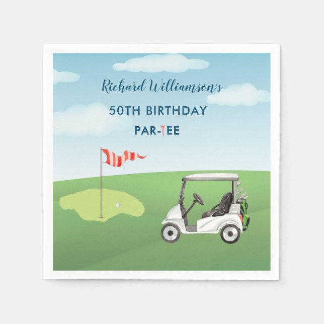 NAPKIN 50-årsfest Herr Golf Temafest Pappersservett (Framsidan)