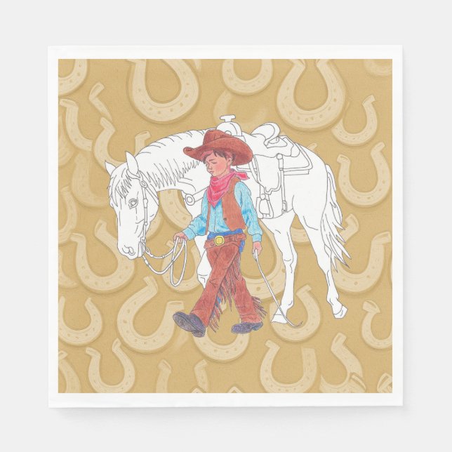 Napkin Cowboy och Horse Brown Pappersservett (Framsidan)