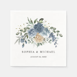 Napkin, Elegant Dusty Blue Floral Wedding Pappersservett