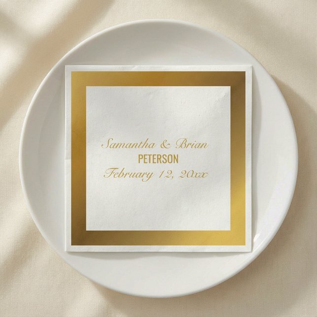 Napkin för elegant vid gräns pappersservett (Elegant gold border wedding napkin.)