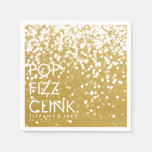 Napkin - mousserande Pop Fizz Clink Guld Pappersservett (Framsidan)