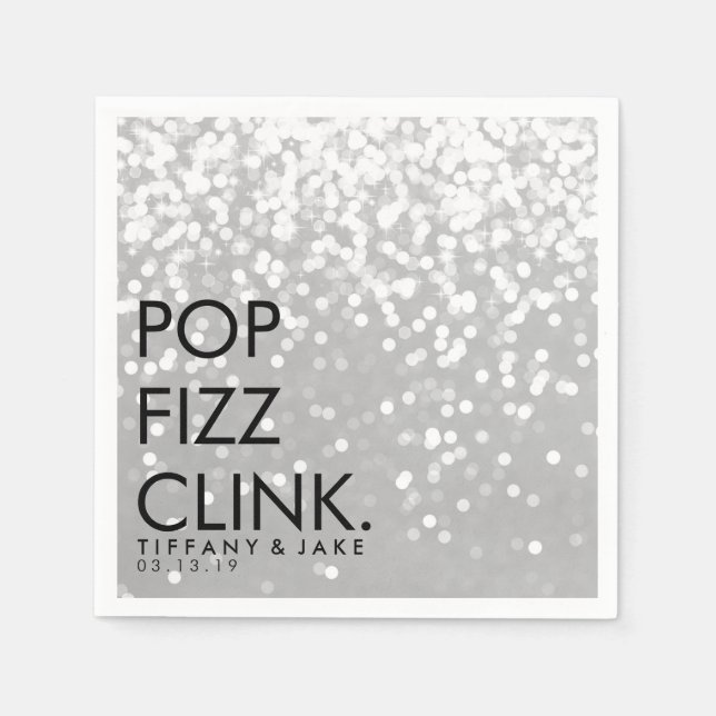 Napkin - mousserande Pop Fizz Clink Silver Pappersservett (Framsidan)
