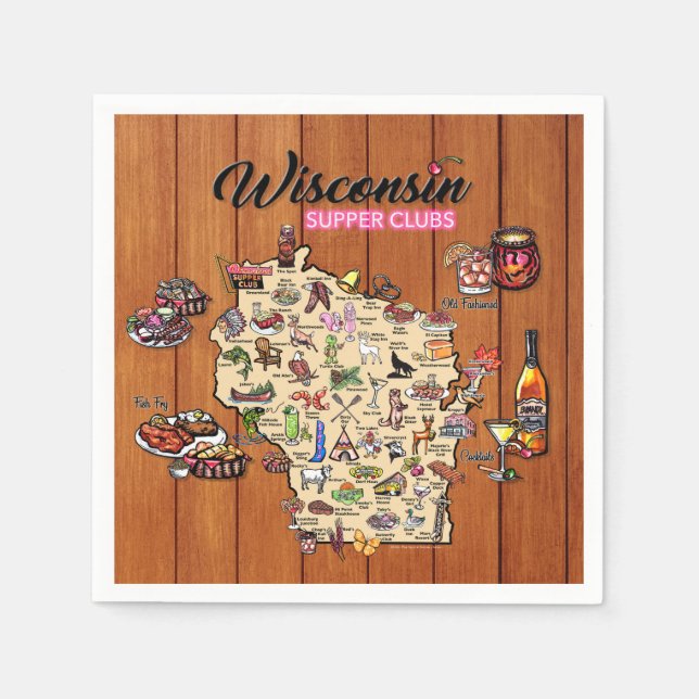 Napkin - Wisconsin Supper Club Map - Series 1 Pappersservett (Framsidan)