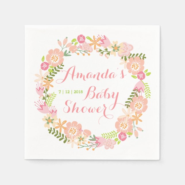 Napkins, blommigt WAN Baby Shower Napkins Pappersservett (Framsidan)