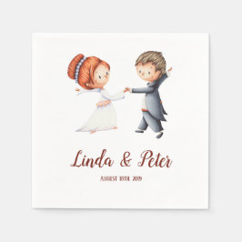 Napkins bröllop med ett par bröllop-illustrationer pappersservett