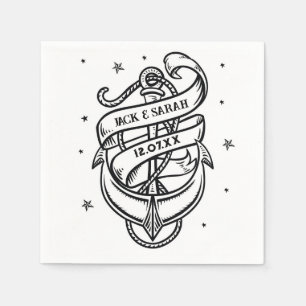 Napkins Bröllop Namn Anchor Tattoo Traditional Pappersservett