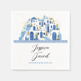 Napkins Bröllop Namn Santorini Greece Blue White Pappersservett