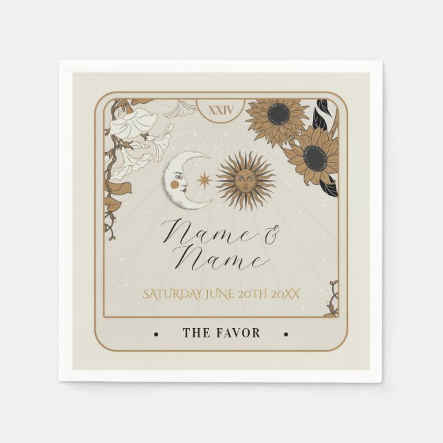 Napkins Bröllop Namn Tarot-kort Sol Måne Pappersservett (Framsidan)