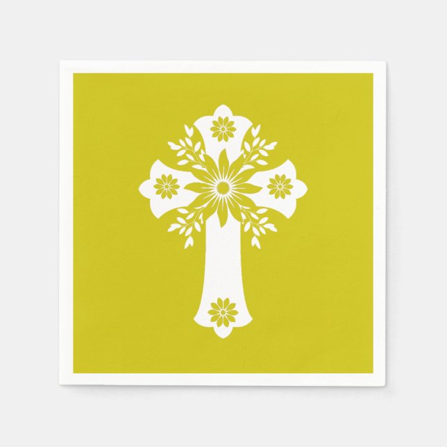 Napkins Floral Cross Yellow Pappersservett (Framsidan)