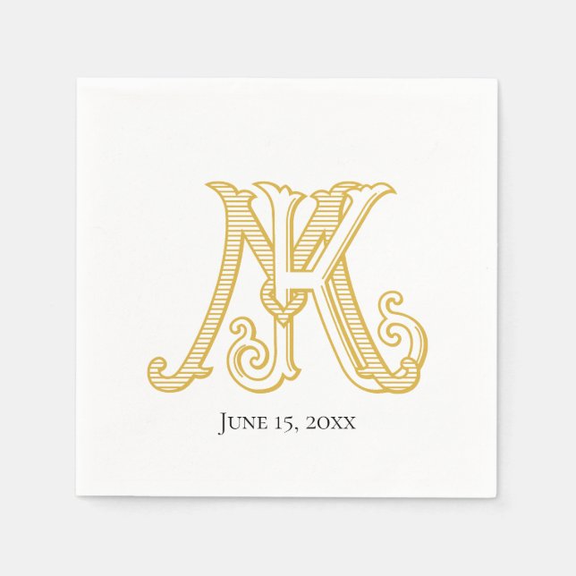 Napkins KM Monogram eller MK Monogram Pappersservett (Framsidan)