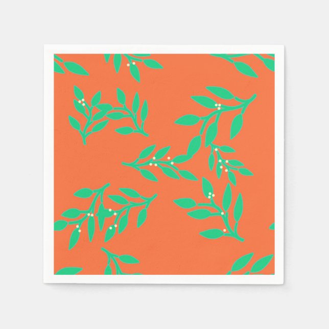 Napkins med berries och Löv på Orange Pappersservett (Framsidan)