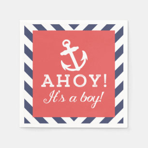 Napkins och Red Nautical Chevron Baby Shower Napki Pappersservett