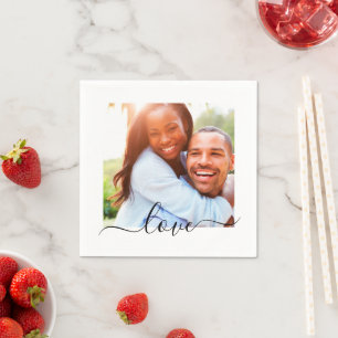 Napkins Photo Template Kärlek Text White Pappersservett