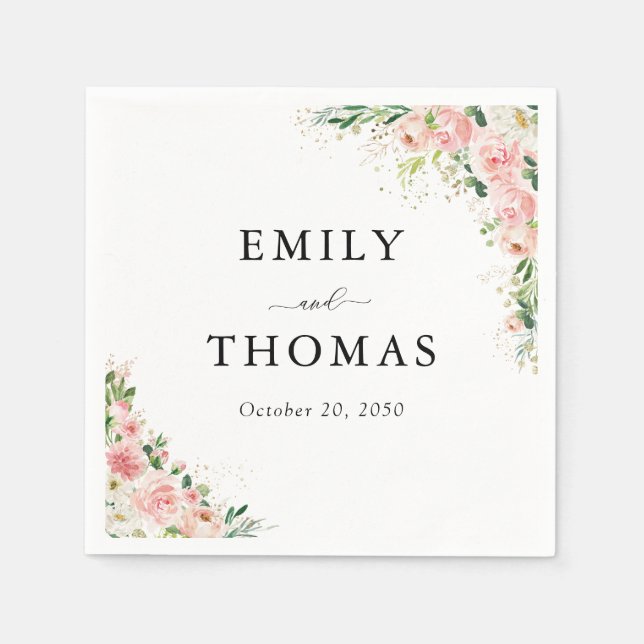 Napkins  Rosa ros Guld Bröllop Pappersservett (Framsidan)