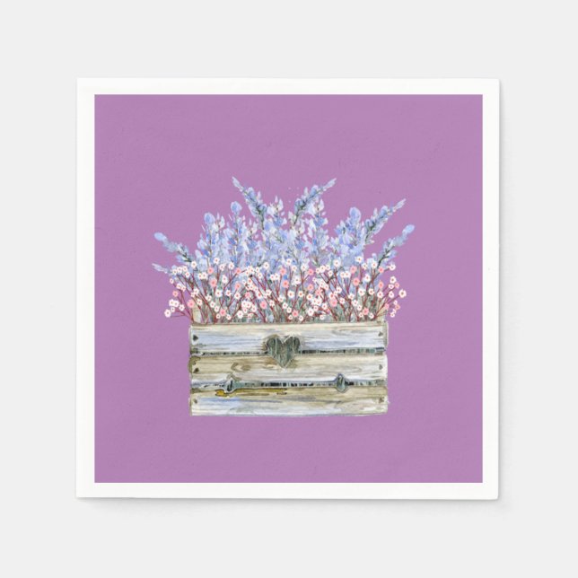 Napkins with Flowers in Faux Wood Container Pappersservett (Framsidan)