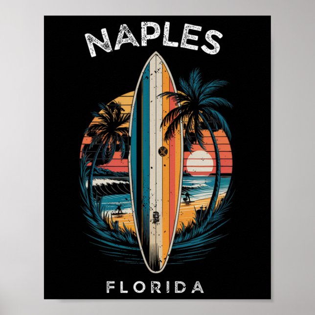 Naples Beach Florida Män Kvinnor Surfning  Poster (Framsidan)