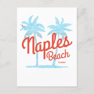 Naples Beach Florida USA Vintage Korallblå Palmer Vykort