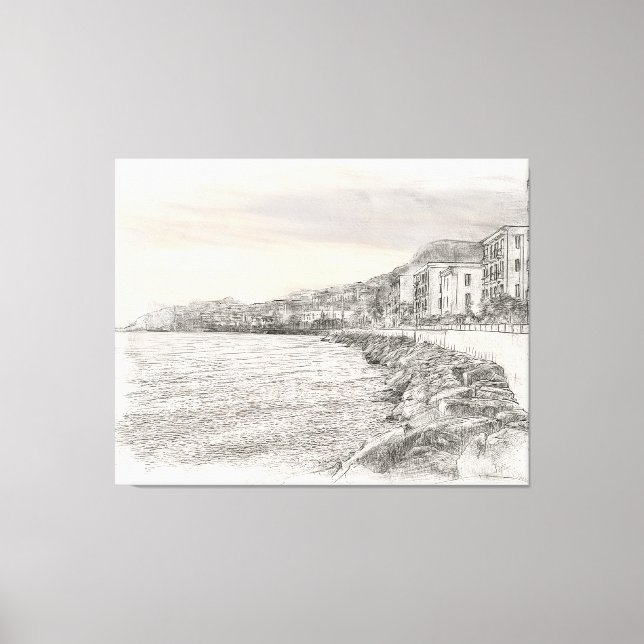 Naples cityscape sketch along beautiful bay coastl canvastryck (Framsida)