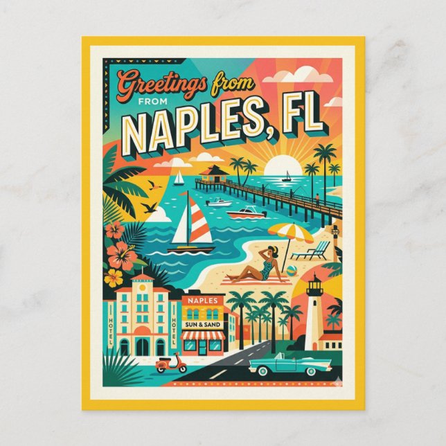 Naples FL Golfkusten Retro 1960-tal Whimsisk Vykort (Framsida)