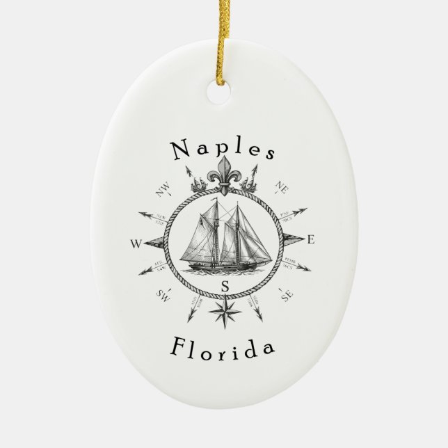 Naples Florida Nautilus Seglingskompass Segelbåt  Julgransprydnad Keramik (Framsidan)