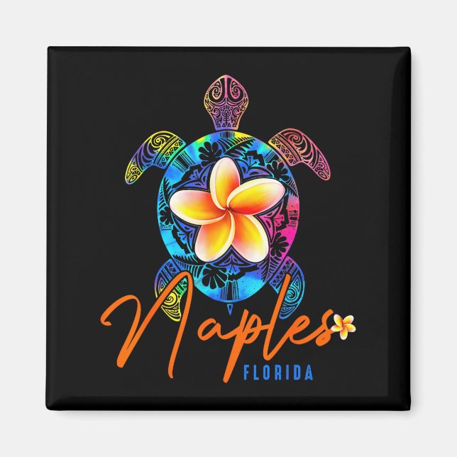 Naples Florida Sea Turtle Tie Dye Trocal Vacation  Magnet (Framsidan)