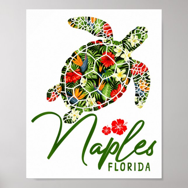 Naples Florida Sea Turtle Tropical Hibiscus Beach  Poster (Framsidan)