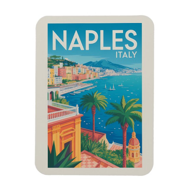 Naples Italy Illustration Travel Art Vintage Magnet (Vertikal)