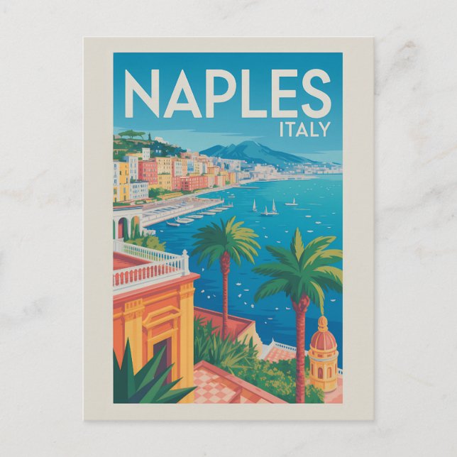Naples Italy Illustration Travel Art Vintage Vykort (Framsida)