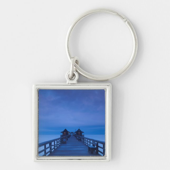 Naples Pier, gryning Fyrkantig Silverfärgad Nyckelring (Framsidan)