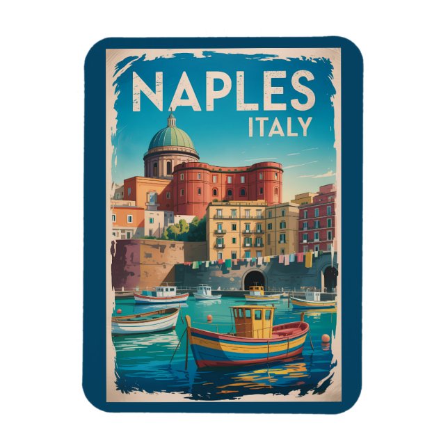 Naplesbukten Italien Illustration Resa Konst Vinta Magnet (Vertikal)