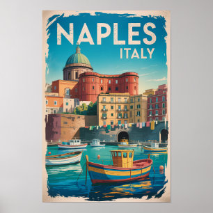 Naplesbukten Italien Illustration Resa Konst Vinta Poster