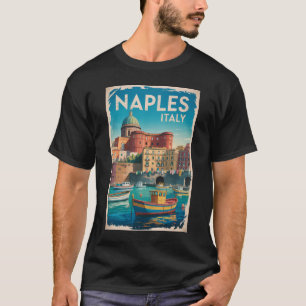 Naplesbukten Italien Illustration Resa Konst Vinta T Shirt