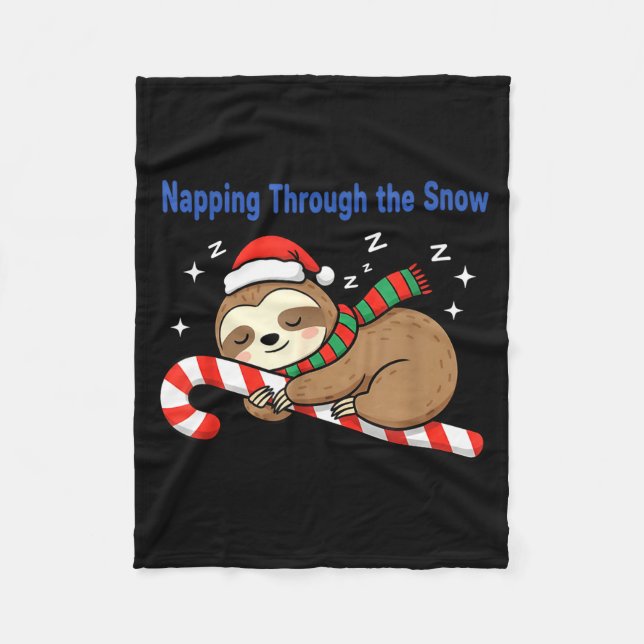 Napng Through The Snow Christmas Sloth Candy Cane  Fleecefilt (Framsidan)
