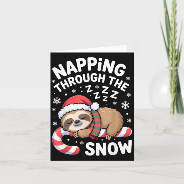Napng Through The Snow Funny Sloth Candy Cane Xmas Kort (Framsida)